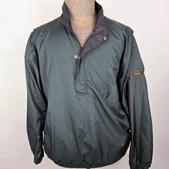 DryJoys Men’s L Green Houndstooth 1/4 Zip Golf Pullover Windbreaker Jacket - Picture 1 of 8